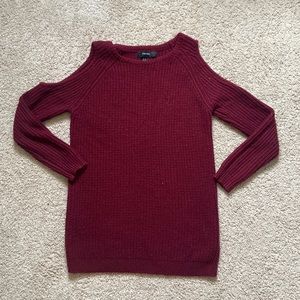 FOREVER21 MAROON KNIT COLD SHOULDER SWEATER